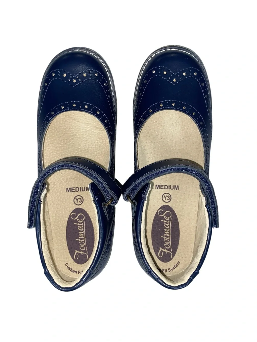 FootMates Lydia 2701 Mary Jane Girls Navy Size 3 Brogue Design Adjustable *NWOT
